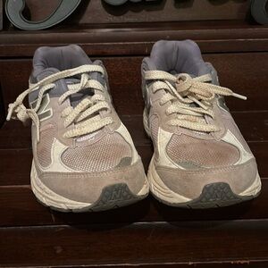 Beige and Gray Athletic Sneakers